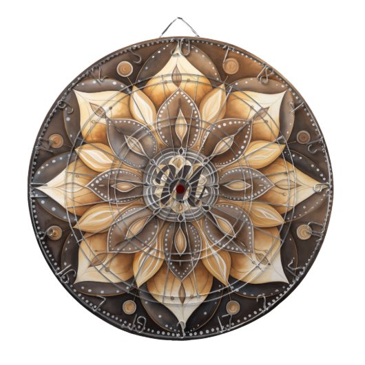 Gepersonaliseerd Monogram Waterverf Bruin Mandala Dartbord (Voorkant)