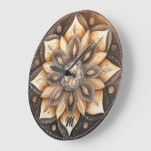 Gepersonaliseerd Monogram Waterverf Bruin Mandala Grote Klok (Hoek)