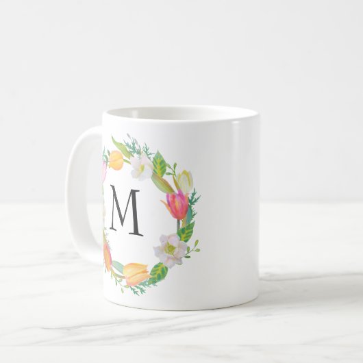 Gepersonaliseerd Monogram, Waterverf Roze Tulp Mok (Voorkant links)