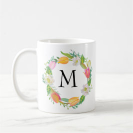 Gepersonaliseerd Monogram, Waterverf Roze Tulp Mok