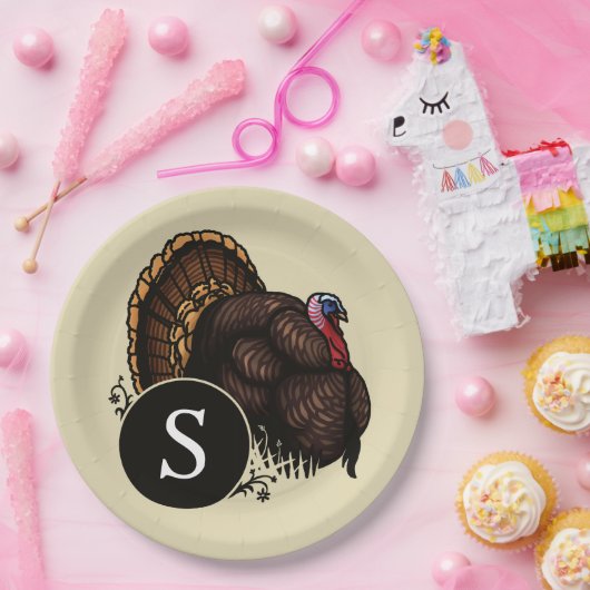 Gepersonaliseerd Monogram Wild Turkije Papieren Bordje (Feest)