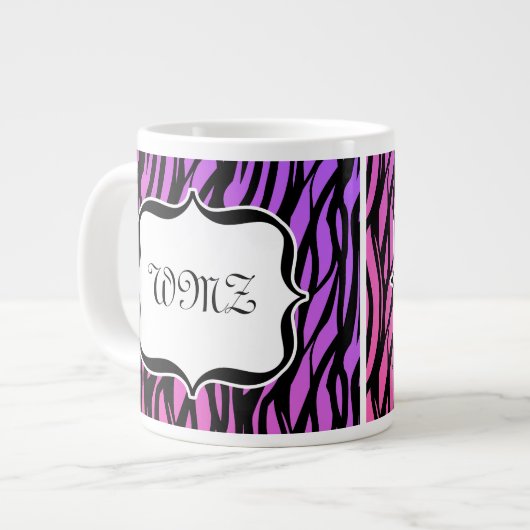 Gepersonaliseerd Monogram Wilde Zebra Print Paars Grote Koffiekop (Links)