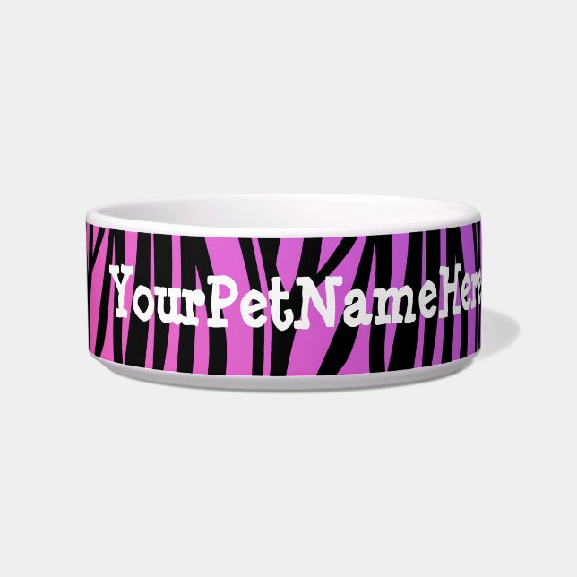 Gepersonaliseerd Monogram Wilde Zebra Print Paars Voerbakje (Links)