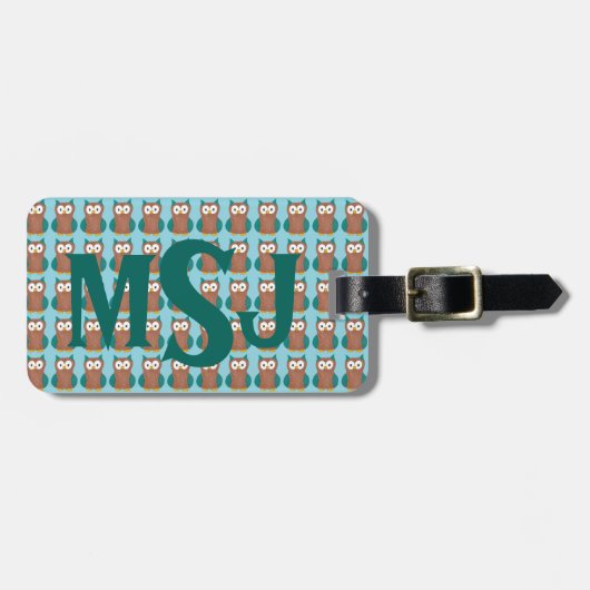 Gepersonaliseerd monogram Wise Brown Barn Owl Bird Bagagelabel (Voorkant horizontaal)
