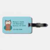 Gepersonaliseerd monogram Wise Brown Barn Owl Bird Bagagelabel (Achterkant horizontaal)