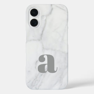Gepersonaliseerd monogram witte en grijze marmer iPhone 16 hoesje