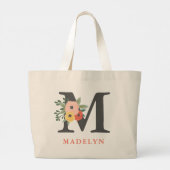 Gepersonaliseerd monogram witte koraal grote tote bag (Achterkant)