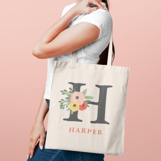 Gepersonaliseerd monogram witte koraal tote bag