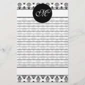 Gepersonaliseerd monogram witte & zwarte Damask Li Briefpapier (Voorkant)