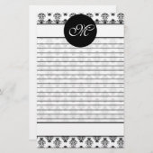 Gepersonaliseerd monogram witte & zwarte Damask Li Briefpapier (Voorkant / Achterkant)