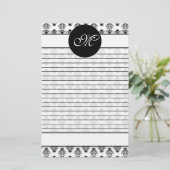 Gepersonaliseerd monogram witte & zwarte Damask Li Briefpapier (Staand voorkant)
