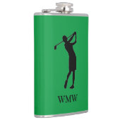 Gepersonaliseerd Monogram Woman Golfer Flask Heupfles (Rechts)