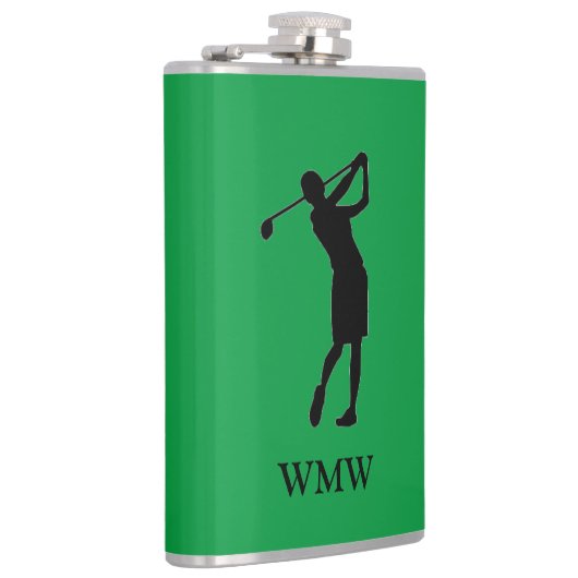 Gepersonaliseerd Monogram Woman Golfer Flask Heupfles (Rechts)
