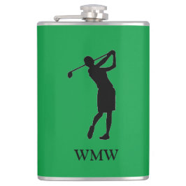 Gepersonaliseerd Monogram Woman Golfer Flask Heupfles