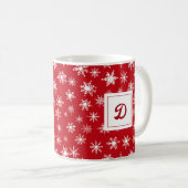 Gepersonaliseerd Monogram Xmas Sneeuwvlok rood pat Koffiemok (Voorkant rechts)