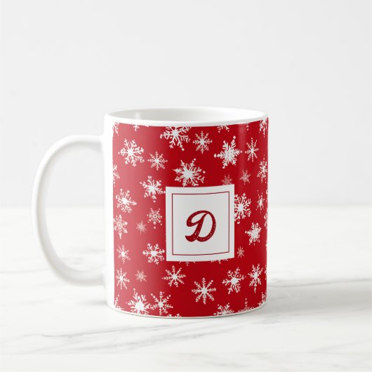Gepersonaliseerd Monogram Xmas Sneeuwvlok rood pat Koffiemok (Links)