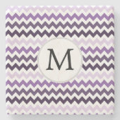 Gepersonaliseerd Monogram zigzag paars en wit Stenen Onderzetter (Voorkant)