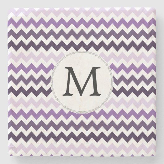 Gepersonaliseerd Monogram zigzag paars en wit Stenen Onderzetter (Voorkant)
