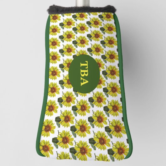 Gepersonaliseerd Monogram zonnebloem Golf Hoesje Golfheadcover (Draai 90)