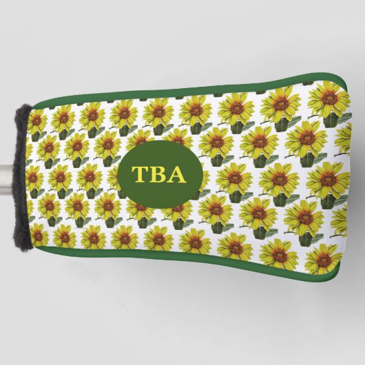 Gepersonaliseerd Monogram zonnebloem Golf Hoesje Golfheadcover (Voorkant)