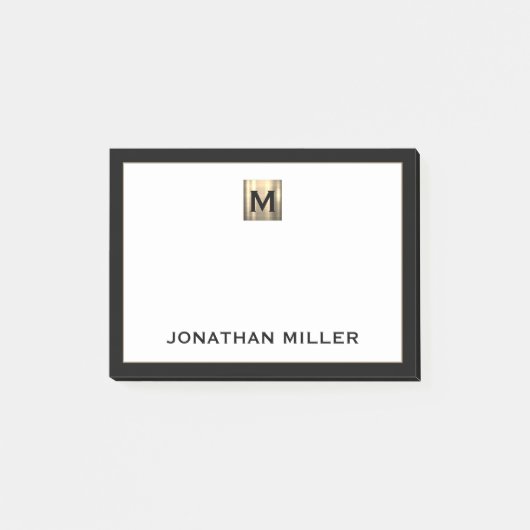 Gepersonaliseerd monogram zwart geborsteld metaal  post-it® notes (Voorkant)
