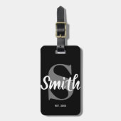 Gepersonaliseerd monogram zwart grijs en witte fam bagagelabel (Voorkant verticaal)