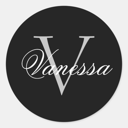 Gepersonaliseerd monogram zwart ronde sticker (Voorkant)