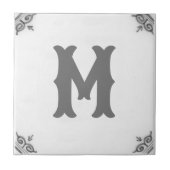 gepersonaliseerd monogram zwart-wit delft-tegel tegeltje (Voorkant)