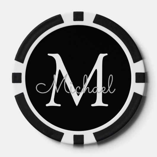 Gepersonaliseerd monogram zwart-wit eenvoudig poker chips (Voorkant)