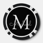 Gepersonaliseerd monogram zwart-wit eenvoudig poker chips (Achterkant)
