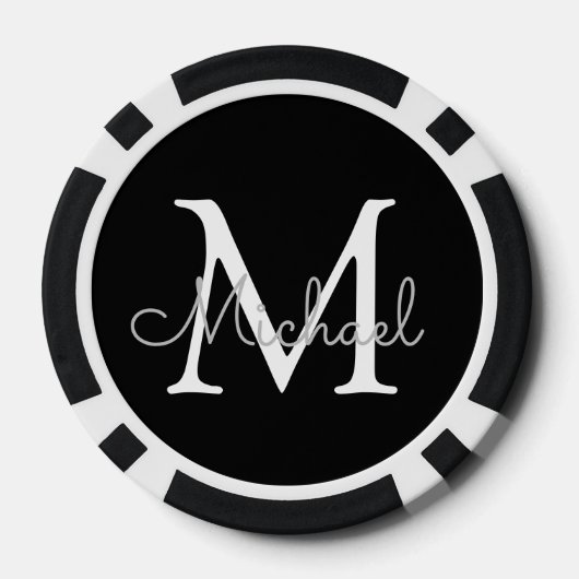 Gepersonaliseerd monogram zwart-wit eenvoudig poker chips (Achterkant)