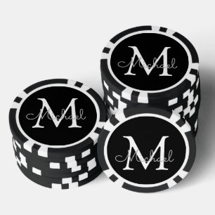 Gepersonaliseerd monogram zwart-wit eenvoudig poker chips
