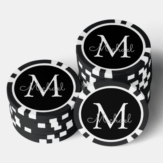 Gepersonaliseerd monogram zwart-wit eenvoudig poker chips (Opstapeling)