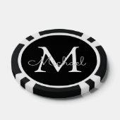 Gepersonaliseerd monogram zwart-wit eenvoudig poker chips (Enkel)