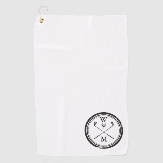 Gepersonaliseerd Monogram zwart-wit Golfhanddoek (Voorkant)