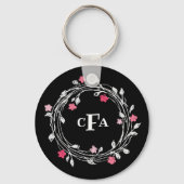 Gepersonaliseerd monogram zwart-wit sleutelhanger (Voorkant)