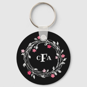 Gepersonaliseerd monogram zwart-wit sleutelhanger