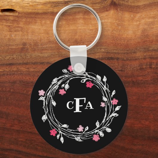 Gepersonaliseerd monogram zwart-wit sleutelhanger (Voorkant)
