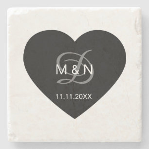 Gepersonaliseerd monogrammed Black Heart Wedding F Stenen Onderzetter