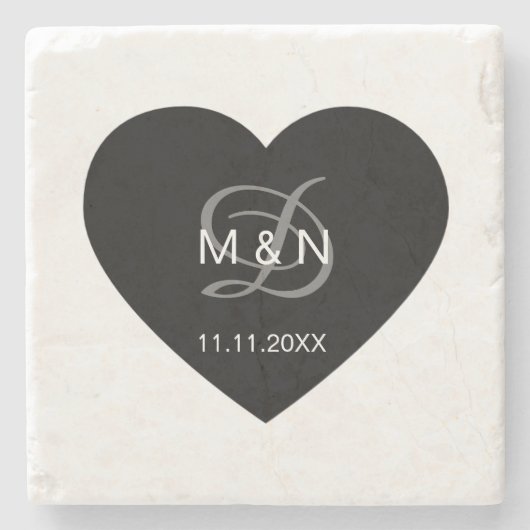 Gepersonaliseerd monogrammed Black Heart Wedding F Stenen Onderzetter (Voorkant)