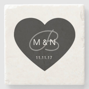 Gepersonaliseerd monogrammed Black Heart Wedding F Stenen Onderzetter