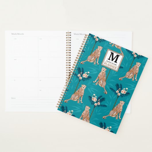Gepersonaliseerd Monogrammed Blue Leopard Pattern Planner (Display)