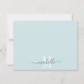 Gepersonaliseerd Monogrammed Pastel Blue White Scr Notitiekaartje (Voorkant)