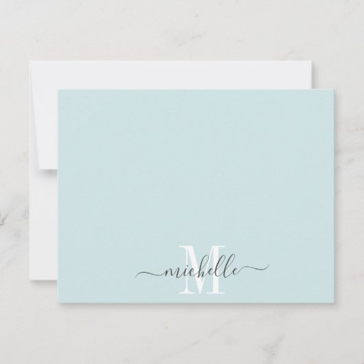 Gepersonaliseerd Monogrammed Pastel Blue White Scr Notitiekaartje (Voorkant)
