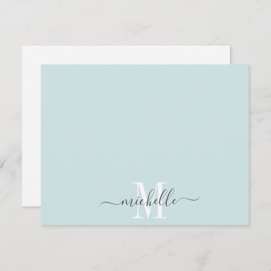 Gepersonaliseerd Monogrammed Pastel Blue White Scr Notitiekaartje (Voorkant / Achterkant)