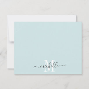 Gepersonaliseerd Monogrammed Pastel Blue White Scr Notitiekaartje