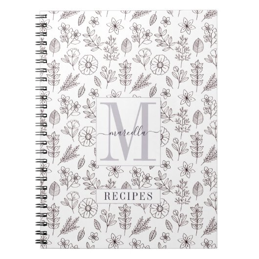 Gepersonaliseerd Monogrammed Recipe Floral Pattern Notitieboek (Voorkant)