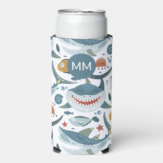 Gepersonaliseerd monogrammed Shark Fun Seltzer Blikjeskoeler (Seltzer Voorkant)