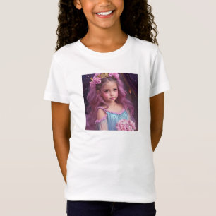 Gepersonaliseerd mooi meisje met roze bloemen t-shirt