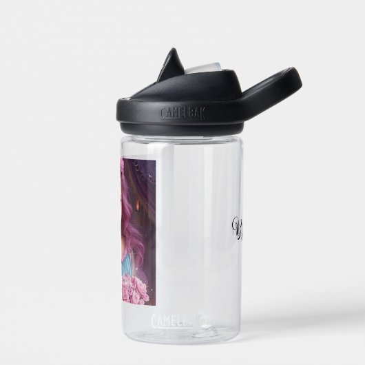 Gepersonaliseerd mooi meisje met roze bloemen waterfles (Links)